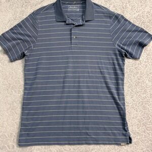 Eddie Bauer Mens Large Tall Blue Striped Short Sleeve Pique Polo Shirt LT